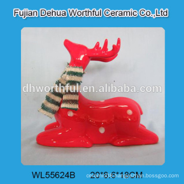 2016 ceramic christmas figurine,ceramic deer figurine,red deer